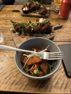 Pakoras and yams  at Chamo Street Food in Preston