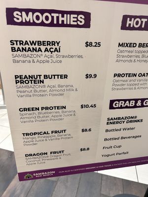 menu: smoothies  at CLT - Sambazon Acai Smoothies in Charlotte