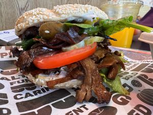 BBQ Pulled Mushroom Bagel  at B Bagel Camden in North West London