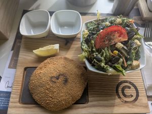 Cordon bleu filles with couscous and vegan mozzarella at Mister Cordon Thun in Thun