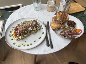 Grilled veggies on toast with vegan feta + vegan grilled cheese at Koek van Nouk in Arnhem