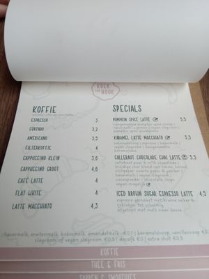 Coffee menu at Koek van Nouk in Arnhem