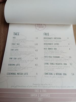 Tea and soft drink menu at Koek van Nouk in Arnhem