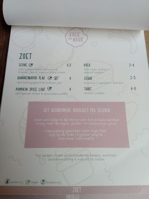 Sample menu for cakes at Koek van Nouk in Arnhem