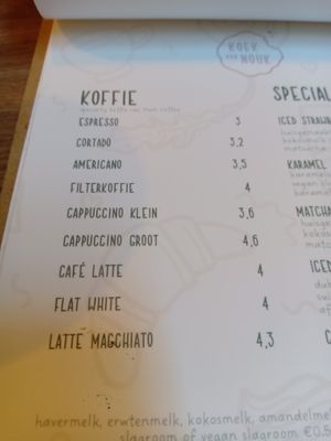 Coffee menu (May 2025) at Koek van Nouk in Arnhem