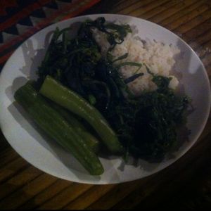 Vegan family dinner at Daauw Home in Huay Xai