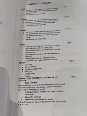 The menu  at Loro Blonyo in Helmond