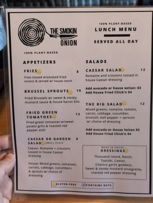 Lunch menu at The Smokin' Onion in Asheville