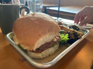vegan chicken sandwich  at The Smokin' Onion in Asheville