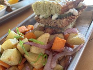 Big chick’n biscuit from breakfast menu    at The Smokin' Onion in Asheville