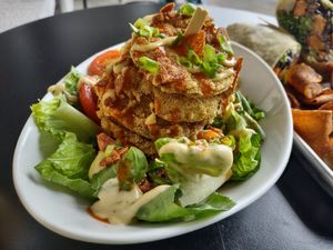 Fried green tomatoes. at The Smokin' Onion in Asheville