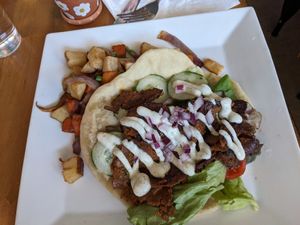 Town gyro w/ breakfast potatoes at The Smokin' Onion in Asheville