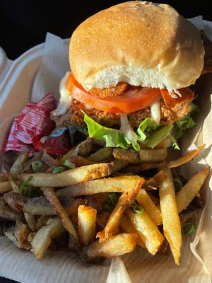 Clucking good sandwich  at The Smokin' Onion in Asheville