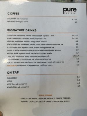 Menu  at Pure Bean  in Manhattan Beach