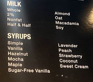 Plant based milk options: almond, oat, macadamia, soy milk.   at Reborn Coffee in Laguna Woods