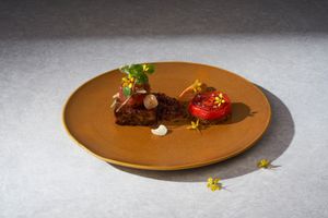 BBQ tempeh, chili, andaliman pepper, tamarillo, siri bumi at Herbivore by Locavore in Ubud