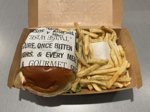 Bbq burger and fries!  at VeganBurg in Hesperia