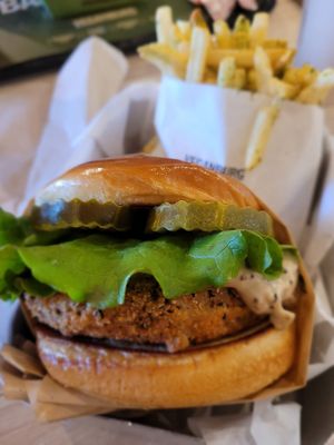 up close with the cracked mayo burger at VeganBurg in Hesperia