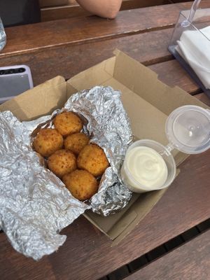 Vegan arancini with aiolii  at Beach Road Pizza in Christies Beach