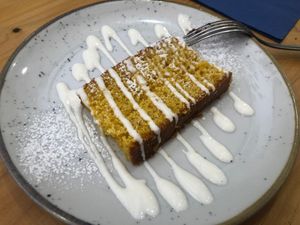 The carrot cake with cream at Baak Libreria Bistrot in Bologna