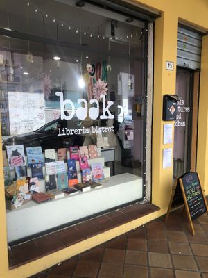 Their front window at Baak Libreria Bistrot in Bologna