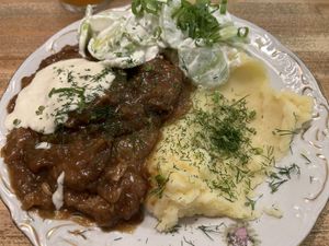 Cutlets in sauce  at Vegan Friends Kitchen in Warsaw