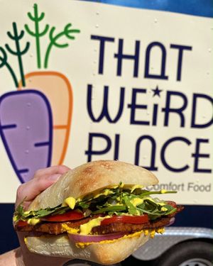 *Special Only*
"What is Art" B.L.T.C
w/ tofu bakon, smoked pimento sunflower cheeze spread, arugula/romaine mix, tomato slices, turmeric garlic aioli, purple onion on ciabatta bu at That Weird Place in Amarillo