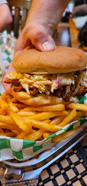 Bbq burger with fries at That Weird Place in Amarillo
