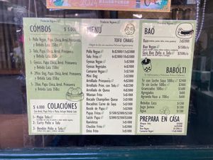 Menu  at Tofu Chang in Santiago