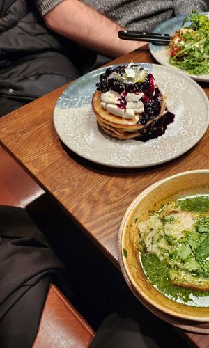 Vegan buckwheat pancakes at Greasy Spoon @ Playhouse Teater in Stockholm