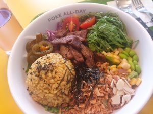 Vegan bowl with rice, jalapeños and vegan meat 6.5/10 at Poke All Day - Tongyeong Jukgrim in Tongyeong
