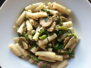 Pasta Toscana: gluten-free penne with vegan sausage, broccoli rabe, chili flakes & EVOO at Tufino Pizzeria in Astoria