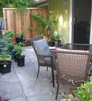 Have breakfast on the shaded guest patio. at Velo Bed and Breakfast in Eugene