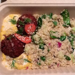 Beet falafel plate. Delicious hot or cold. Comes with three falafel; one made in into my mouth before I could get the photo. at Verdine - Food Truck in Houston