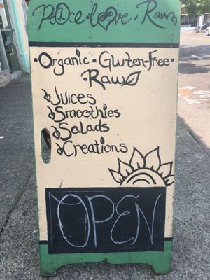 Streetside welcome! at Peace Love and Raw in Olympia