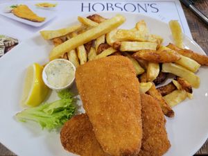 Vegan fish and chipa at Hobson's Fish & Chips - Charing Cross in London