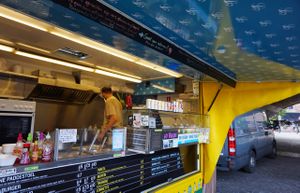 Loving Hut Food trailer interior. Fully equipped to make many tasty meals at Loving Hut Express in Antwerpen