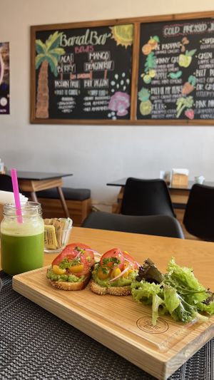 Green pressed juice + avocado toast. 💚  at Baral Bar in San Jose Del Cabo