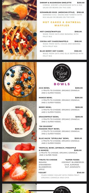 Hot cakes and oatmeal section and bowl section can be made with almond or coconut milks, just let them know you’re dairy free/vegann  at Baral Bar in San Jose Del Cabo