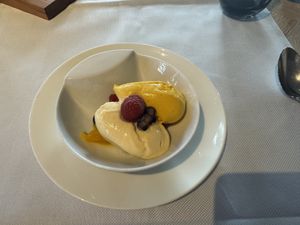 Sorbet of mango and orange with oranges and berriess  at Helbigs Gasthaus in Johannesberg
