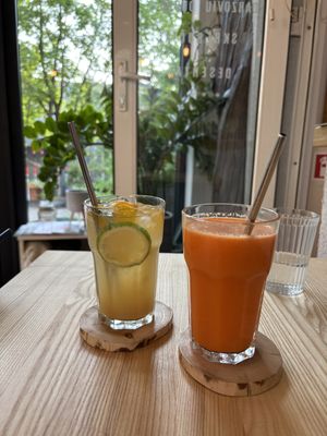 Carrot juice, and homemade lemonade   at Daržo Dubuo in Vilnius