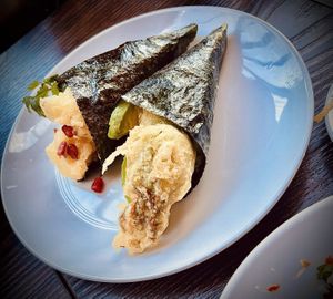 Cauliflower Tempura & Zucchini Flower Temaki Hand Roll  at Kimusabi in Newtown