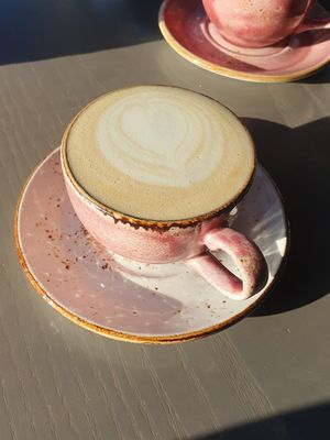 Coconut latte (non-dairy milk, decaf) at Brew in Folkestone