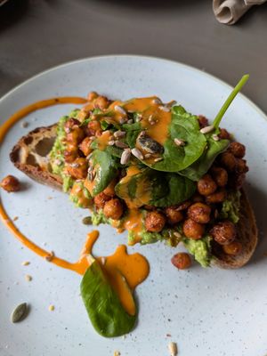 Avocado and chickpea sriracha on sourdough at Brew in Folkestone