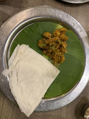 Vegan Mushroom Sukka (dry) Vegan Neer Dosa  at Banana Leaf in Mumbai