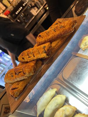Vegan sausage rolls with pumkin seeds at Cecil Sharp House in North West London