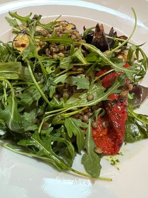 Green lentil and mediterarian veg salad at Cecil Sharp House in North West London