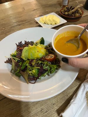 Soup and green lentil salad, lovely flavours and the soup is always to die for!  at Cecil Sharp House in North West London