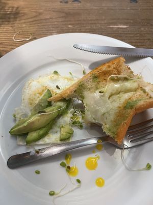 The eggs was on top and 1/4 of avocado.  at Hiking Hawaii Cafe in Honolulu