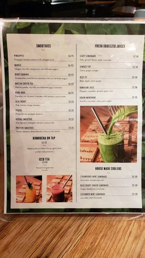 Menu at Hiking Hawaii Cafe in Honolulu